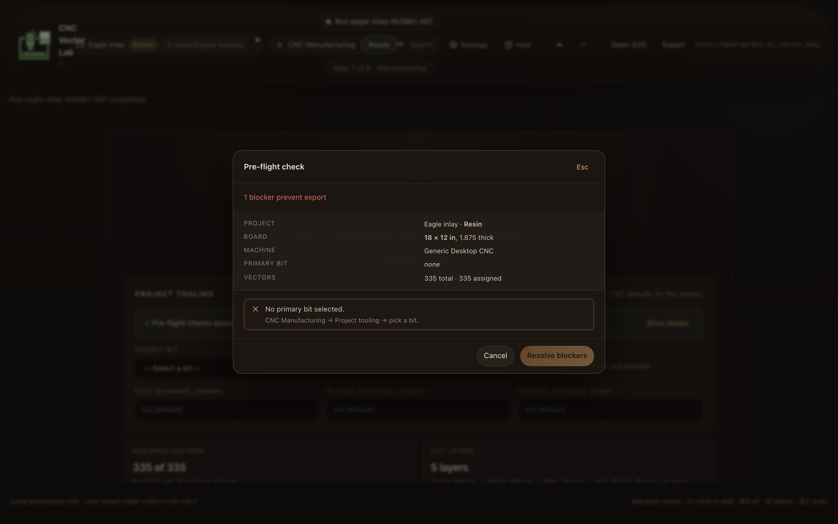 Pre-flight modal before exporting the handoff zip